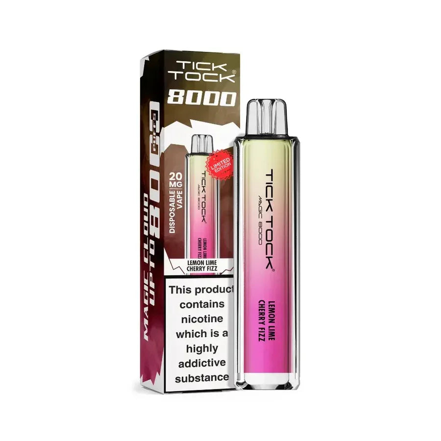 Tick Tock Magic 8000 Puff Vape Kit Lemon Lime Cherry Fizz Flavour