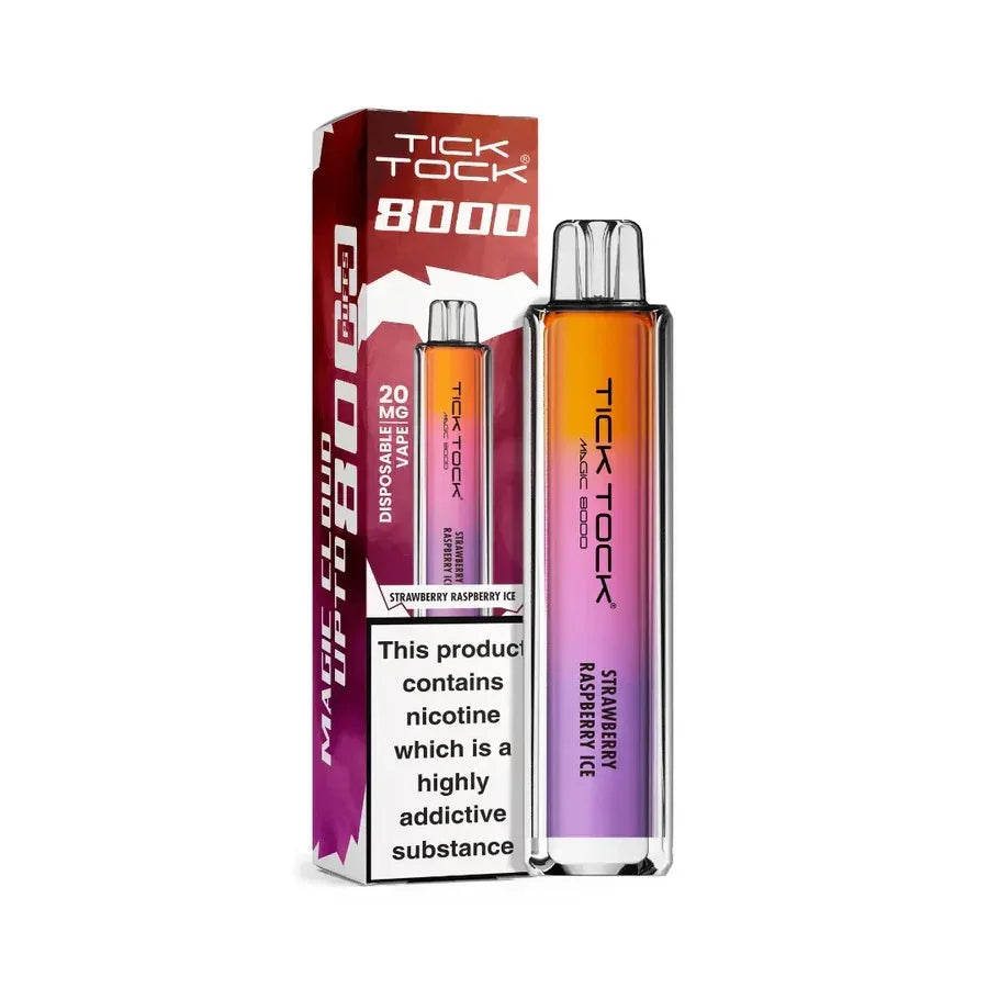 Tick Tock Magic 8000 Puff Vape Kit Straw Raspberry Ice Flavour
