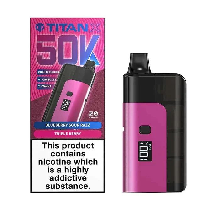 Titan X 50K Vape Kit Blueberry Sour Razz And Triple Berry Flavour