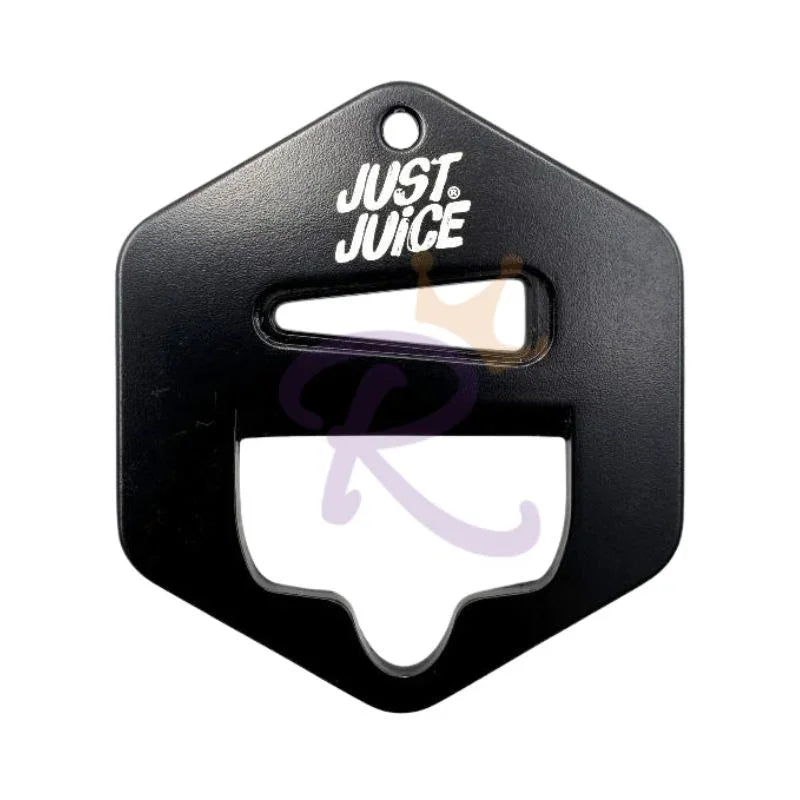 Black vape e-liquid bottle opener tool with 'Just Juice' text on top